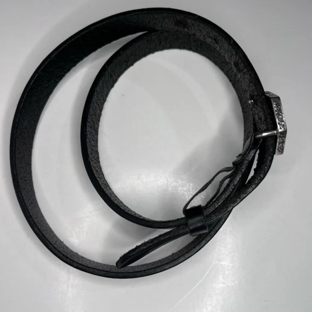 Vintage Nordstrom Ibel Pewter Buckle Black Leather Belt Made In Italy 32